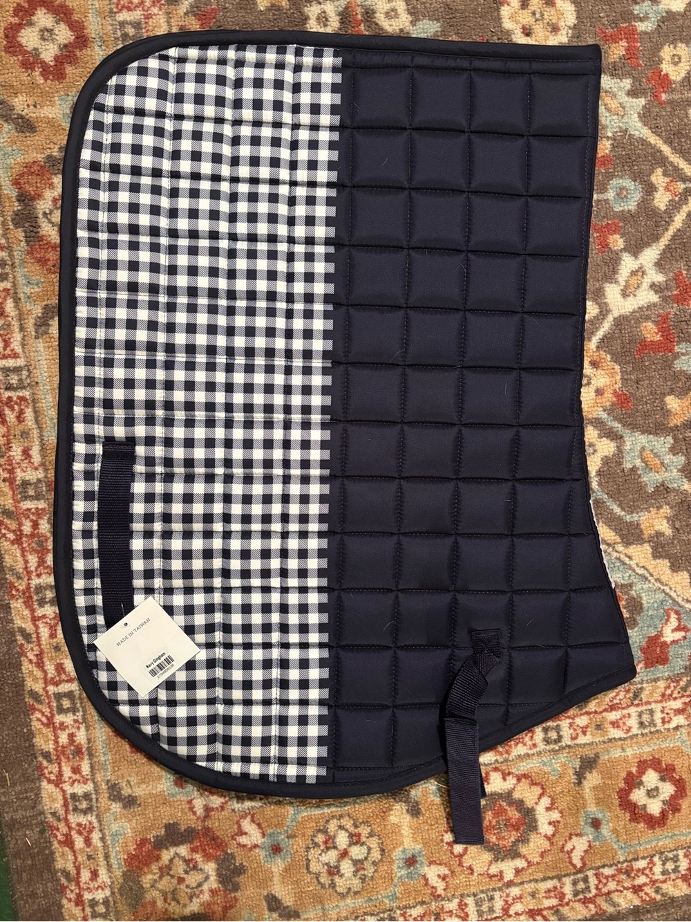 Navy Quilted Saddle Pad with Navy & White Gingham Panel